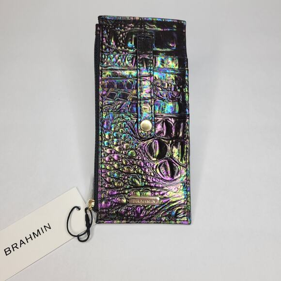 BRAHMIN Credit Card Wallet Black Pearl Ombre Melbourne Genuine Leather NWT - Picture 3 of 12